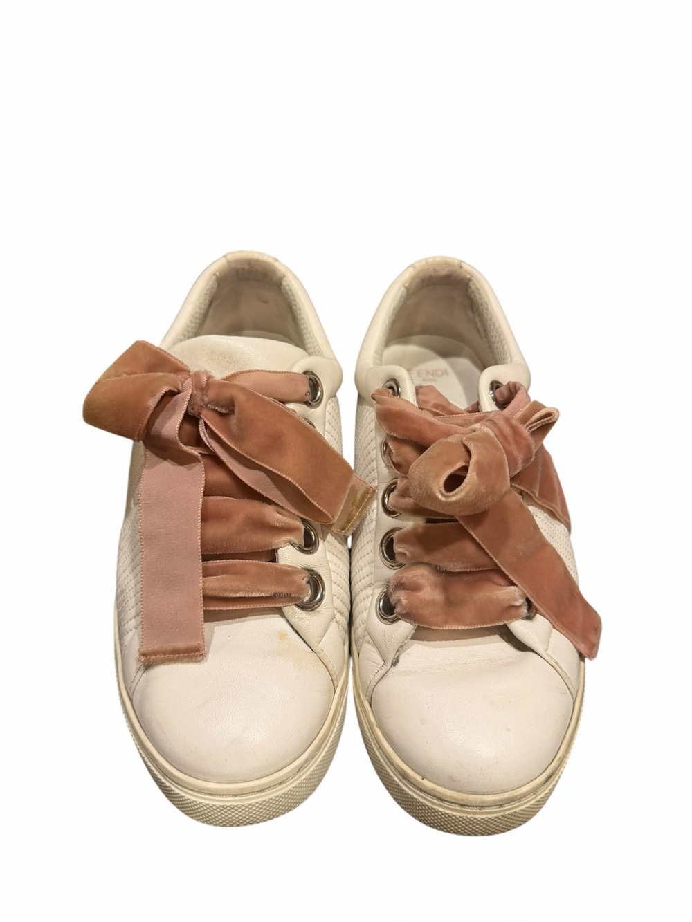 Fendi White Leather Logo Sneakers Pink Velvet Laces EU 37 Italy Balletcore